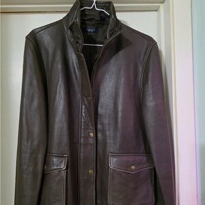 Chaps Dark Brown Leather Jacket for Women
